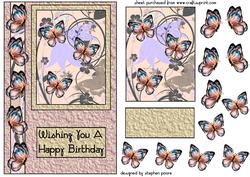 Beige and Blue Floral Butterfly Card Front