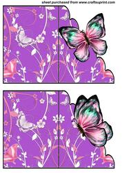 2 Purple Floral Butterfly Notelets