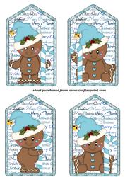 4 Gingerbread Blue Tag Toppers