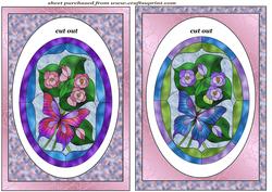 2 Stained Glass Floral Butterfly Dangler Card Fronts