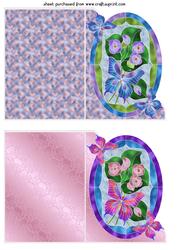 2 Stained Glass Floral Butterfly Notelets