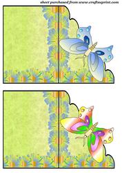 2 Floral Rainbow and Blue Butterfly Notelets