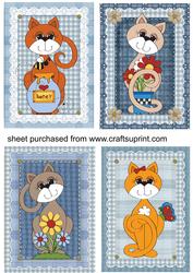 4 Blue Cute Cat Toppers