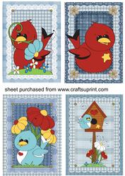 4 Blue Cute Bird Toppers