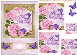 Pink Roses and Butterfly Card Front