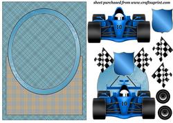 Blue Racing Car Card Front