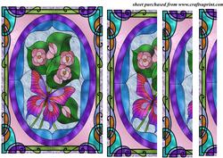 Stained Glass Floral Butterfly Side Stacker Card Front 1