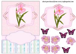 Pink Floral Butterfly Card Front(2tone)