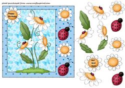 Blue Ladybird and Daisy Card Front