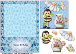 Blue Happy Birthday Bee Card Front