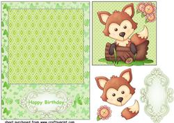 Green Fox Birthday Card Front