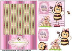 Pink Happy Birthday Bee Card Front