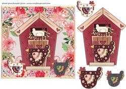 Floral chickens card front