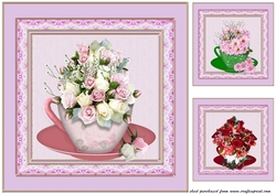 3 Pink floral cup card fronts