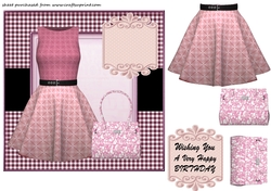 Pink dress and handbag card front