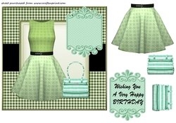 Green dress and handbag card front 1