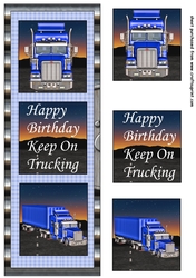 Blue 3 panel Birthday truck card front