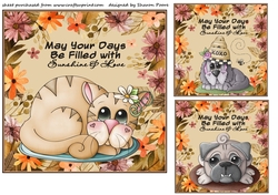 3 may your days cute cat and dog toppers/card fronts