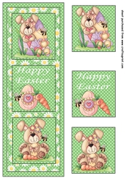 Green Happy Easter bunny trio card front 2
