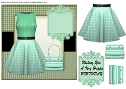 Green dress and handbag card front
