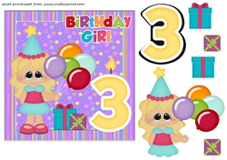 Birthday girl age 3 card front