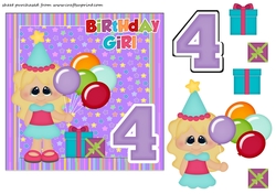 Birthday girl age 4 card front