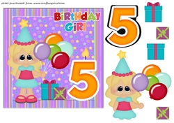 Birthday girl age 5 card front