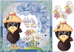 Blue cute crow Beautiful Day card front