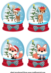 4 Christmas woodland snowglobe toppers 1