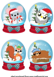 4 Christmas woodland snowglobe toppers 2