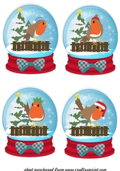 4 Christmas robin snow globe toppers 1