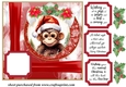 Red Christmas monkey card front 