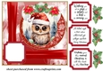 Red Christmas owl card front