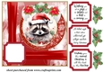 Red Christmas raccoon card front