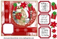Red Christmas poinsettia bear card front 1
