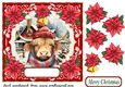 Poinsettia Highland cow card front 1