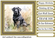 Floral black Labrador card front 1