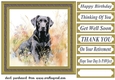 Floral black Labrador card front 12