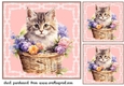 3 Floral cat in basket card front/toppers 6