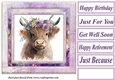 Purple floral Highland cow card front 2