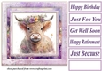 Purple floral Highland cow card front 3