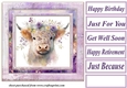 Purple floral Highland cow card front 4