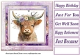 Purple floral Highland cow card front 5