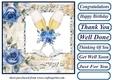 Blue rose champagne glass card front 1