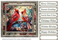 Stained glass Christmas cardinals card front 1