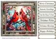 Stained glass Christmas cardinals card front 2