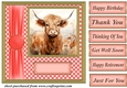 Orange polka dot Highland cow card front 1