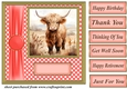 Orange polka dot Highland cow card front 2