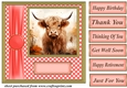 Orange polka dot Highland cow card front 6