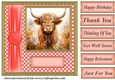 Orange polka dot Highland cow card front 11